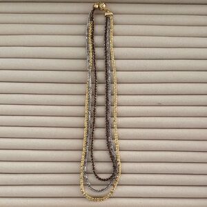 Multi-Strand Gold, Silver & Gunmetal Layered Necklace